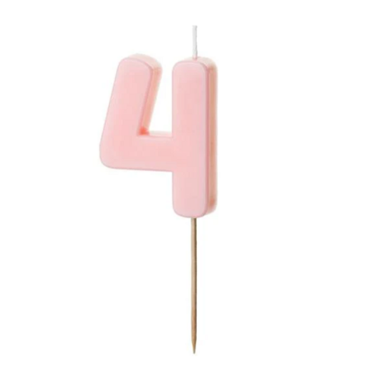 Svecīte cipara 4 formā, gaiši rozā, 5.5 cm